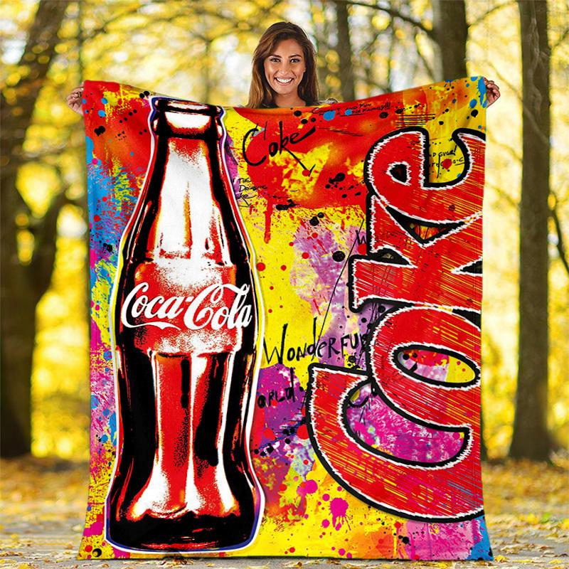 Christmas Gift Halloween Themed Cola Beverage Coca Cola Blanket Soft Home Furnishing Nap Decoration Four Seasons Warm Sherpa Blanket U24