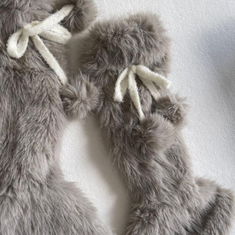 Plush Leg Warmers for Fall and Winter Layering, with Flared Lower Openings, and Bowknot Accent, Thick Faux Furs Boot Covers Long Socks for Women