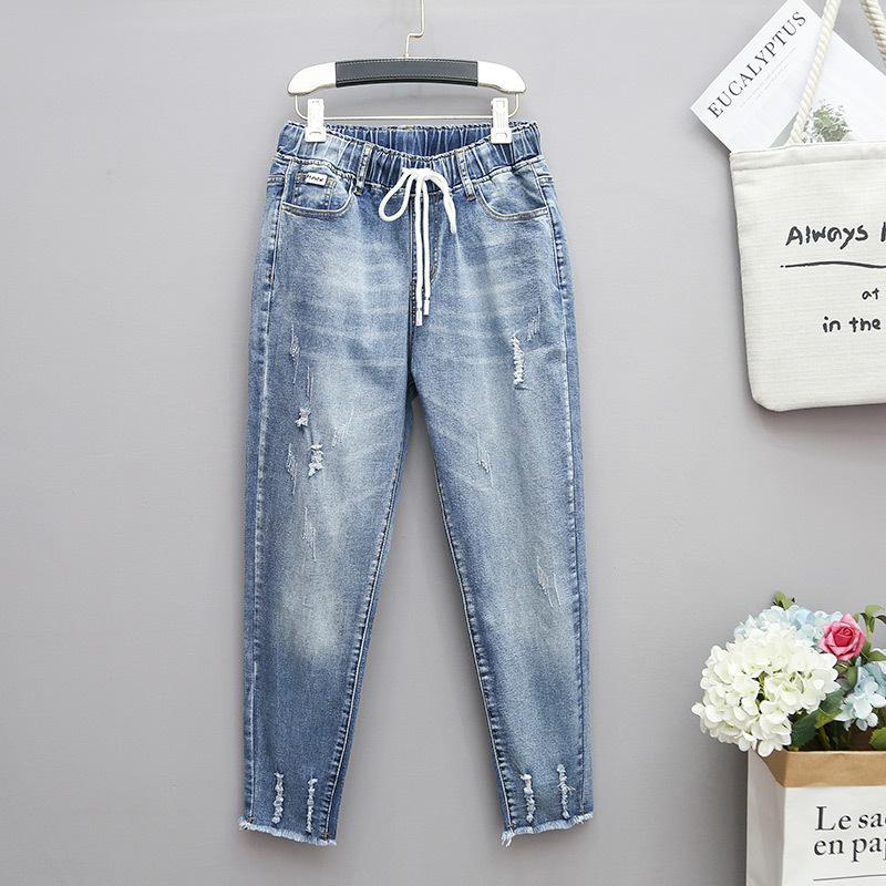 Stretch Jeans Damen Haremshose Locker Abnehmen Karottenhose Elastische Hohe Taille Freizeithose