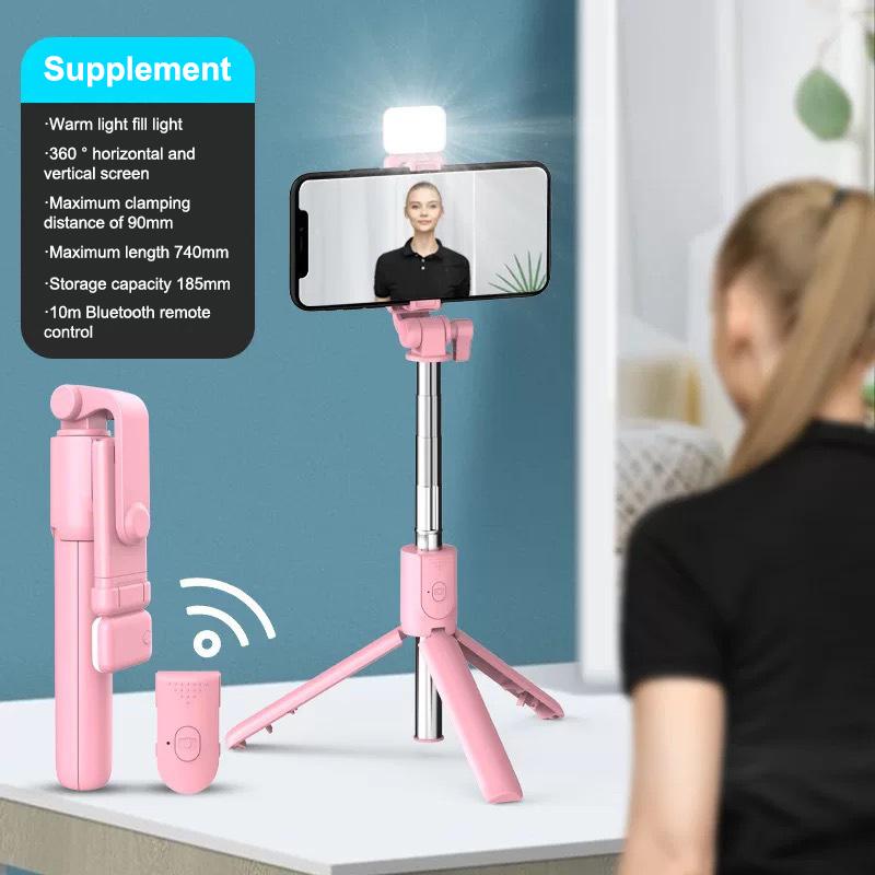 Cell Phone Selfie Stick Tripod Bluetooth Remote Wireless Selfi Stick Phone Holder Stand With Beauty Fill Light For Phone