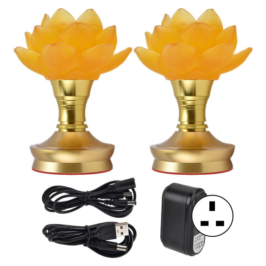 2 Set LED Buddhist Light 3 Color Adjustment Buddha Lamp Plug In Flower Light for Home Buddhist