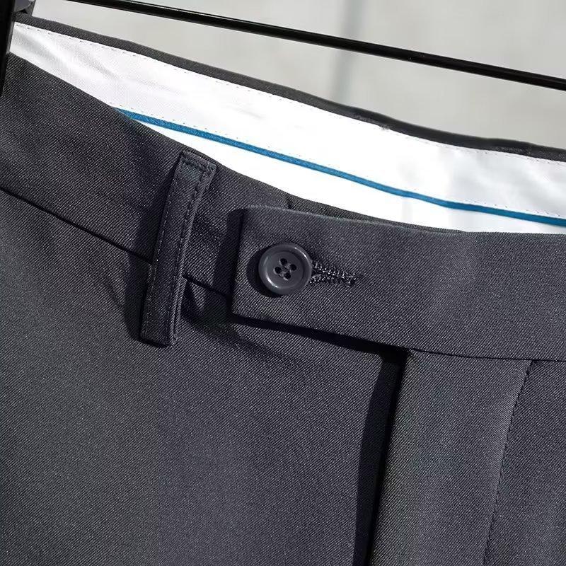 Casual Pants Men's Spring and Autumn Men's Summer Thin Elastic Boys' Pants Nine-point Trousers Men Solid Color Straight Suit Pants Slim Fit Business