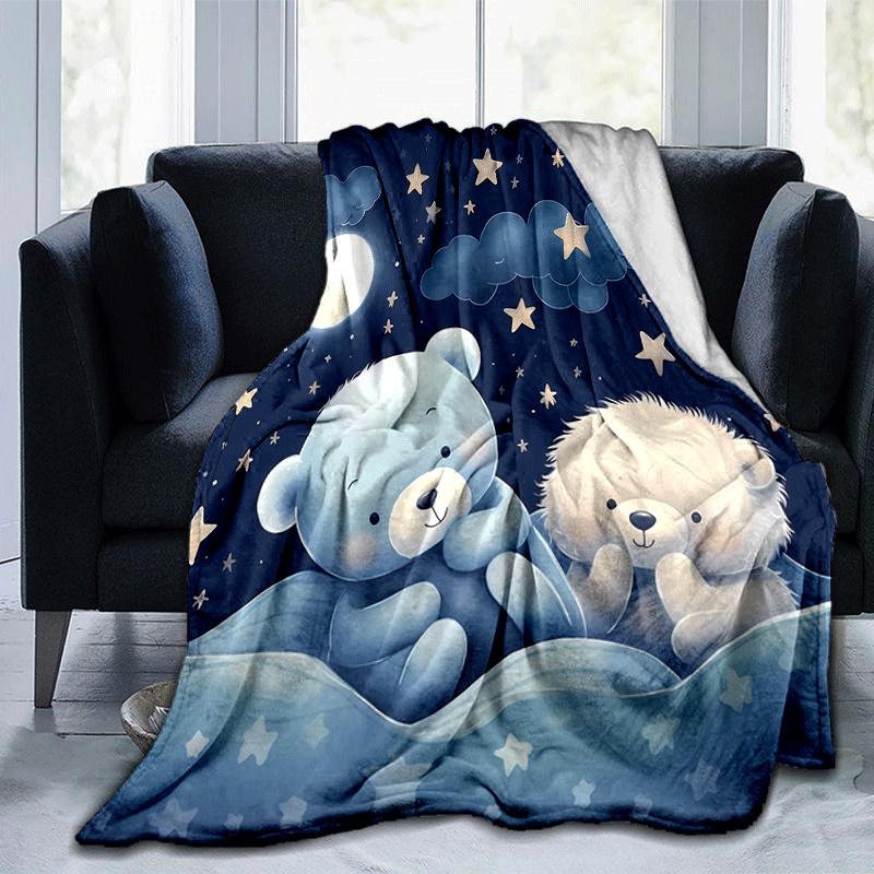

1pc Bear Printing Lightweight Flannel Blanket, Comfortable and Warm Blanket, for Camping Sofa Bed and Couch Office, Gift 100x150cm
