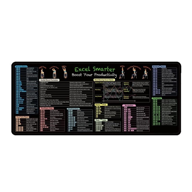 Portable Oversized Excels Mousepad Featuring 11 Hotkey Shortcut Antislip Base Easy Clean Surfaces 300x800x3mm