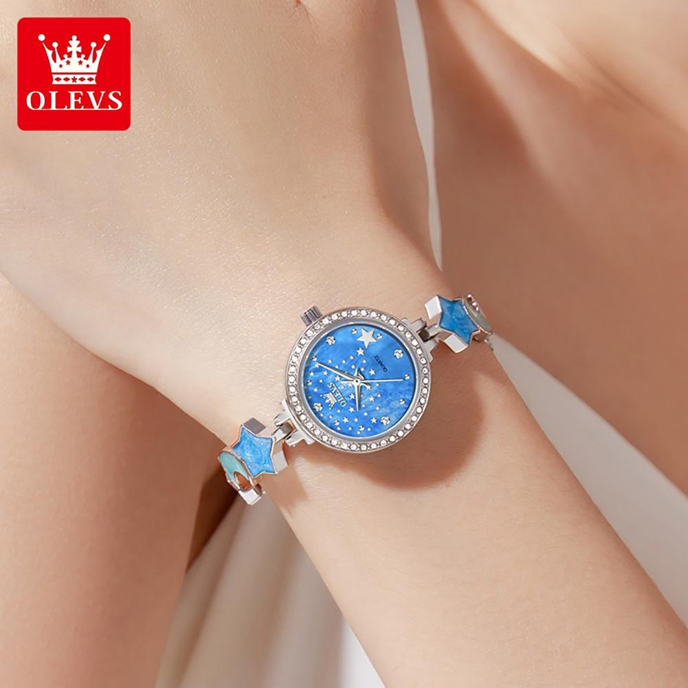 OLEVS Brand Luxury Women's Quartz Dress Watch Ladies Waterproof Steel Stars Moon Bracelet Wristwatch Womens Relogio Feminin