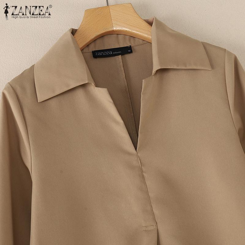 ZANZEA Lässiges Hemdkleid mit Umlegekragen und 3/4-Ärmeln für Damen