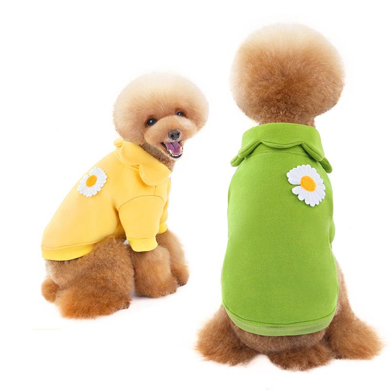 New Pet Sweater Autumn and Winter Fleece Warm Dog Clothes Sunflower Design Fashion Daisy Fighting Dog Clothes