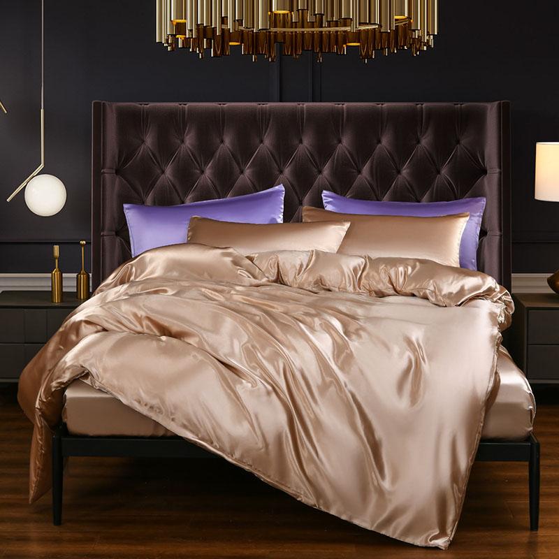 Satin Faux Silk Duvet Cover Set European and American Solid Skin-Friendly Quilt Cover Sleeping Naked Cozy Bedclothes No Sheets