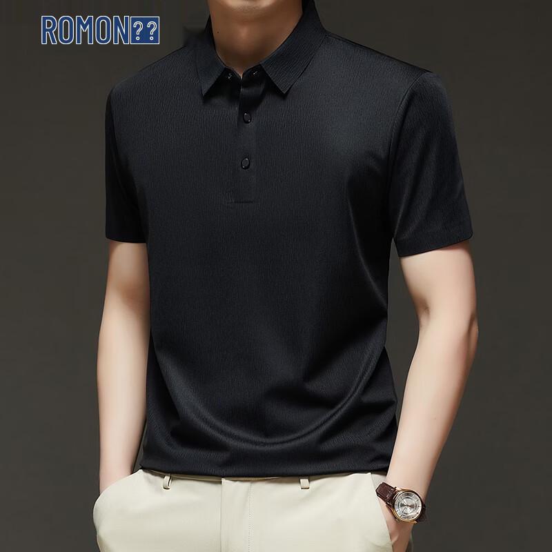 ROMON Men s Short Sleeve Jacquard Polo Shirt M