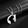 Stainless steel hollowed-out retro horse head girl sweater chain, women's sweatshirt necklace, men's hip-hop personality pendant