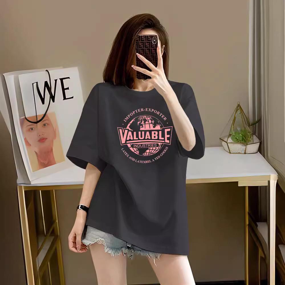 Women's 2024 European Oversized Short-Sleeve Round Neck T-Shirt - Trendy Summer Student Style