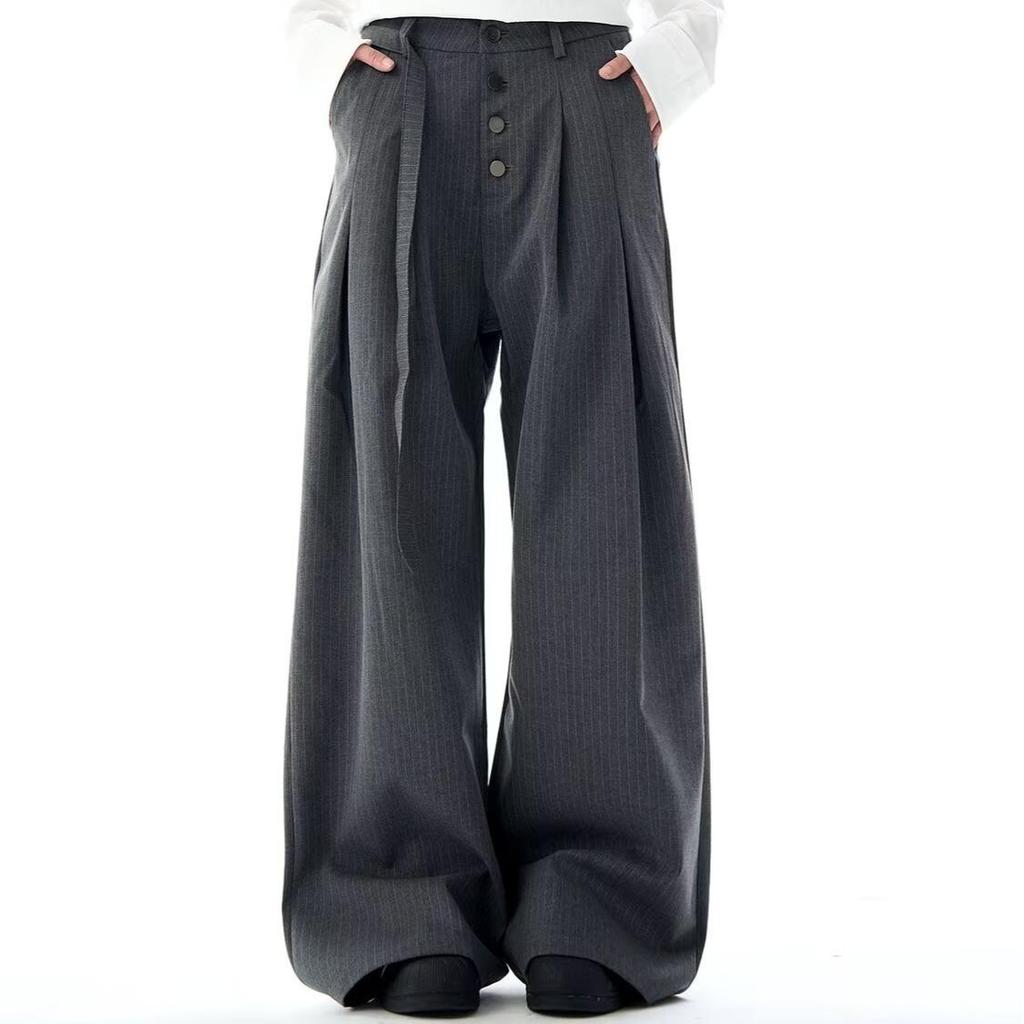 Unisex Trendy Striped Pleated Wide-Leg Drapey Pants - Autumn/Winter Collection