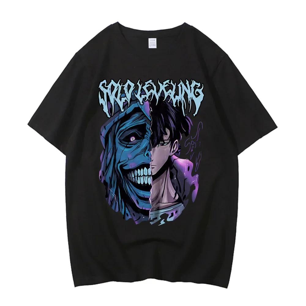 ZX TEE Hot Solo Leveling T Shirt Men Women Sung Jinwoo Anime Graphic T Shirts High Quality Cotton Short Sleeve Tees Streetwear Male