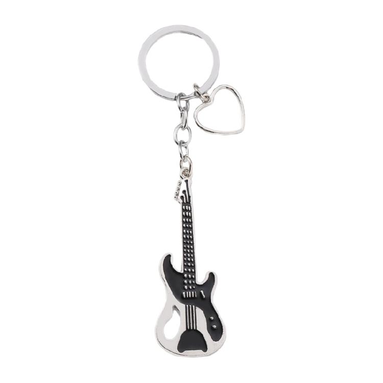 Guitar Pendant Keychain with Shimmering Stones Metal Keyring Sweet Cool Girls Key Chain Lightweight Jewelry for Bag