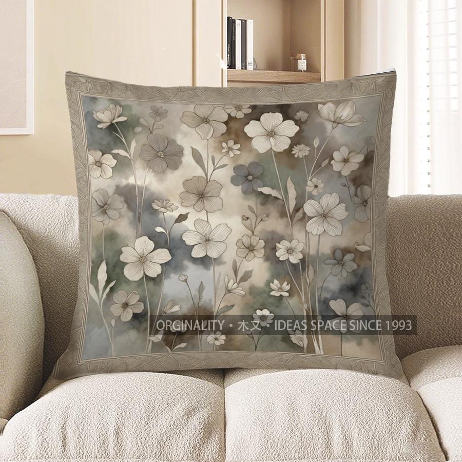 2D Floral & Heart Pattern Digital Print Pillowcase Pattern Cushion Cover Suitable For Sofa Bedroom Car Pillow Cover