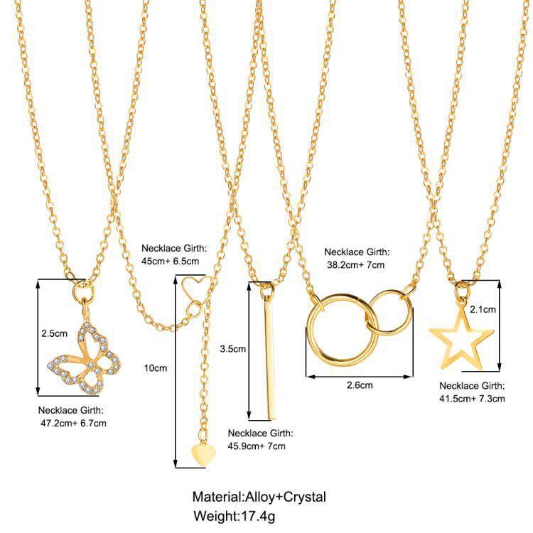 17KM 5-piece Set Ins Creative Personality Niche Set Necklace Women's Pentagram Love Butterfly Artificial Pearl Necklace