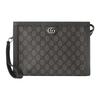 Ophidia distressed altes Blumenlogo Doppel G Canvas und Leder Clutch Tasche Herren Schwarz Grau