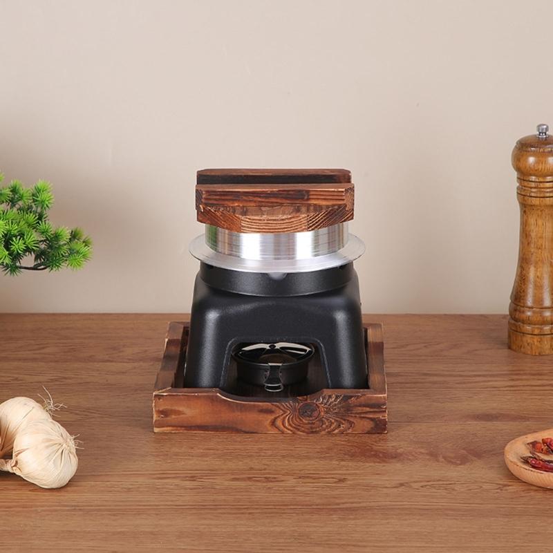 Portable Alcohols Burners Stove Cooking Pot with Wood Lid For Outdoor Picnics Hiking And Indoor Rice Making Cookware Set