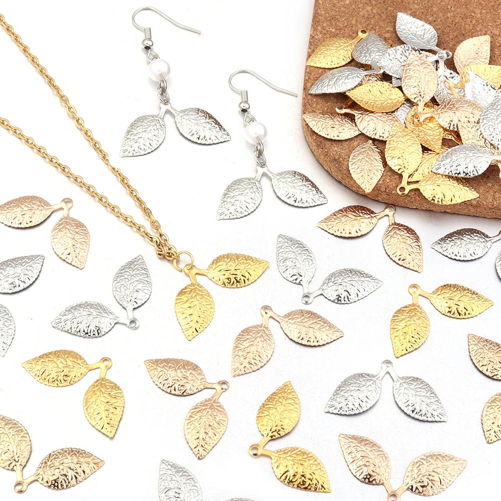 50 Stück/Los Metallblatt-Anhänger 16x26mm Eisen Zwei-Blatt-Anhänger Für Schmuckherstellung DIY-Anhänger Ohrringe Kopfschmuck Zubehör