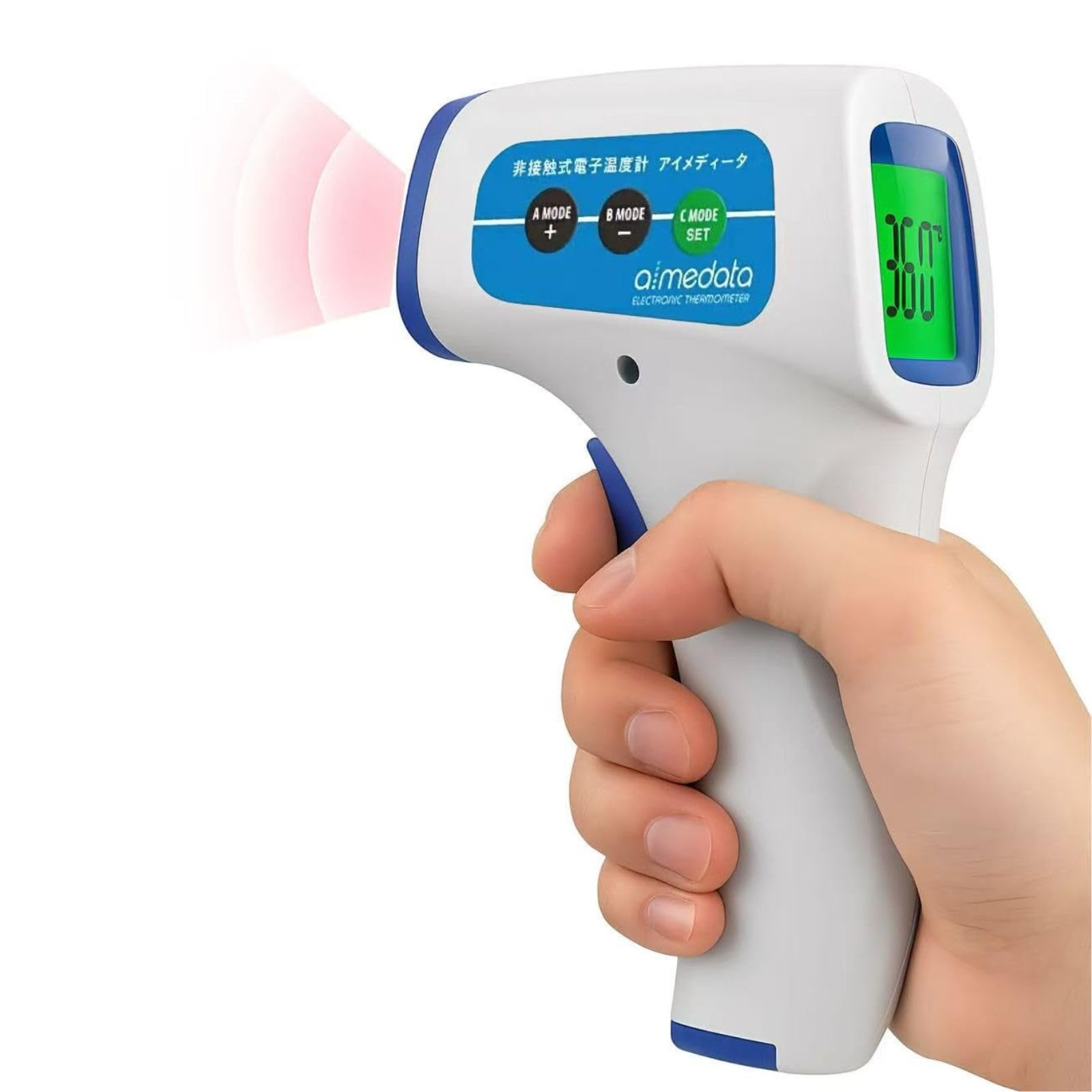 

TOAMIT Aimedata Поверхностный термометр от Toa Измеряет без касания Измеряет за 1 секунду нажатием кнопки Записывает 32 Большой светодиодный ЖК-дисплей Автоматический белый