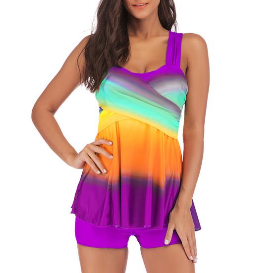 2 Teile/satz Rückenfreier Badeanzug Sexy Plus Size Regenbogendruck Tankini Set Strand