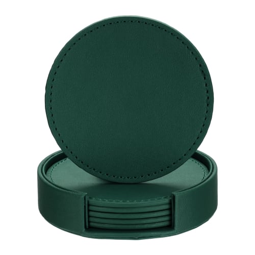 uxcell Leather Coasters for Drinks with Holders, Tabletop Protection, Home Decor, Housewarming Gift, Green, 1 Set