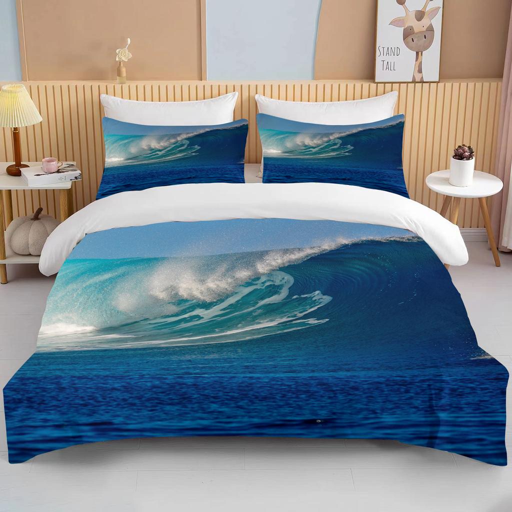 Ocean Bedding Set Coast Ocean Spray Duvet Cover Set Blue Starfish Bed Set Kids Teen Shell Home Textiles Summer  Quilt Cover