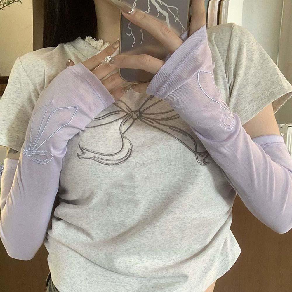 

Embroidered Breathable Long Arm Sleeves Sweet Arm Sunscreen Covers Bow Ice Sleeves Spring зелений