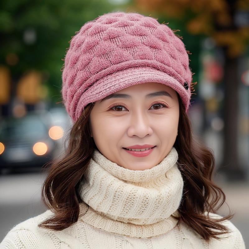 Grenzüberschreitende Entenschnabel-Baskenmütze: Herbst/Winter Dicke Warme Strickmütze mit Ohrenschutz für Mittelalte & Ältere