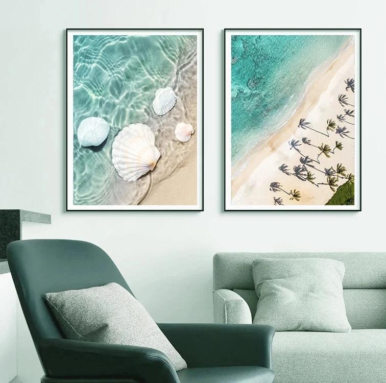 Green Beach Scenery Seascape Landscape Aesthetic Canvas Painting Posters and Prints Wall Art Picture For Living Room Decoration