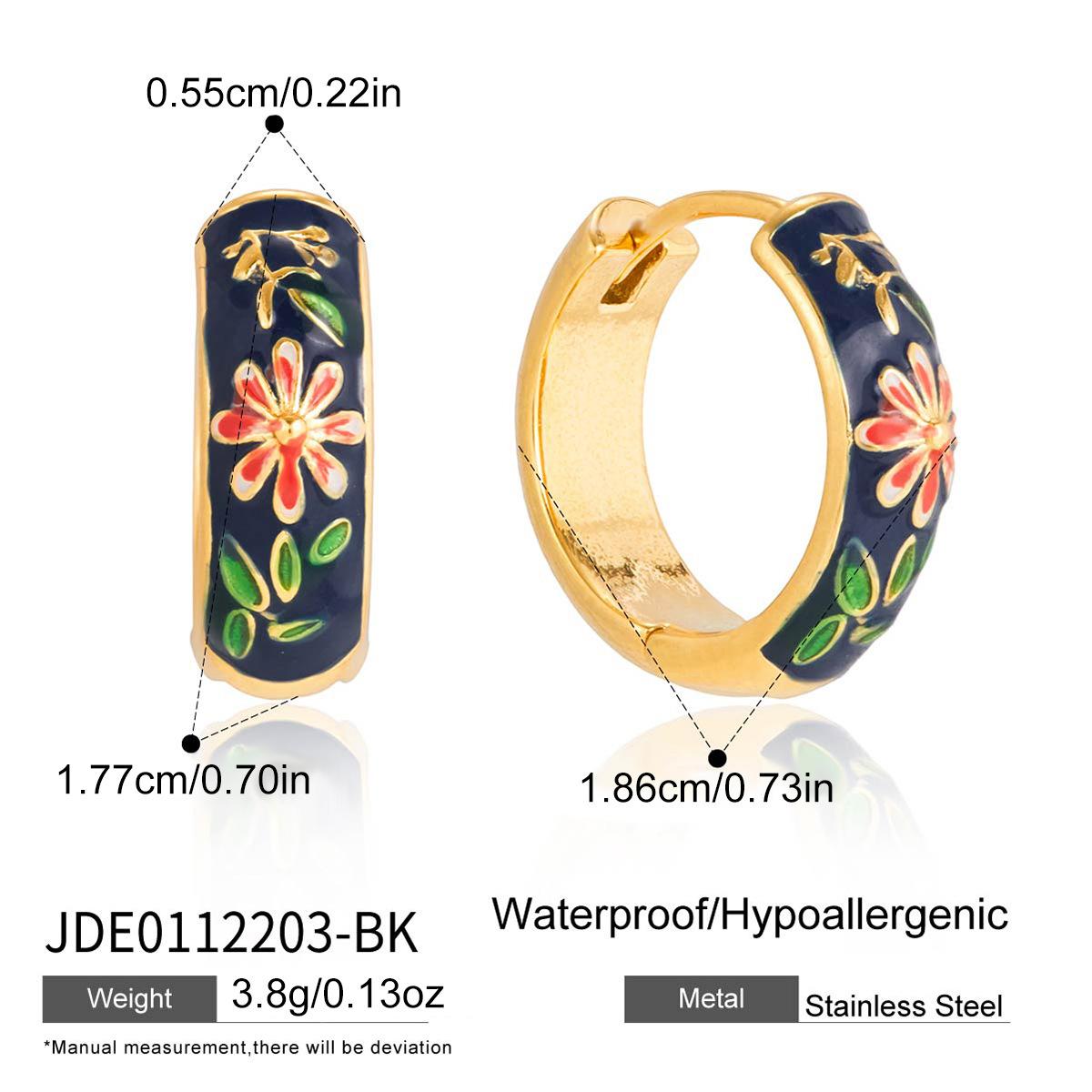 Colorful Flower Enamel Earrings Women s Stainless Steel Earrings 18K Gold-plated Earrings Statement Jewelry