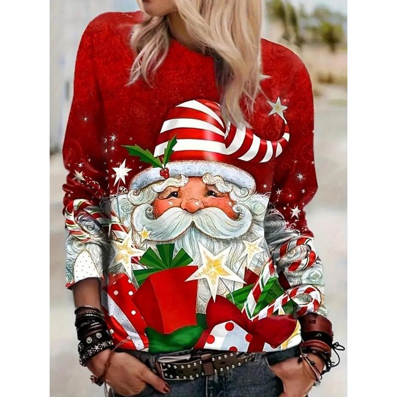 Christmas Women's T Shirt Graphic Dog Christmas Vintage Fashion Stylish Long Sleeve Crew Neck Round Neck Regular Tops Daily Weekend