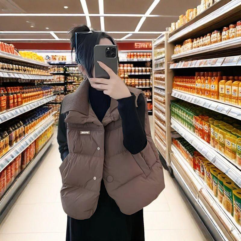Gilet d'hiver surdimensionné pour femme, Veste sans manches en coton épais, Grande taille, Manteau chaud