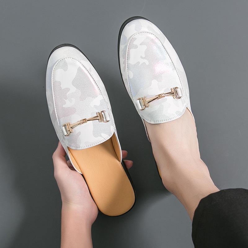 Men s Korean Style Metallic Slip-On Leather Sandals 46