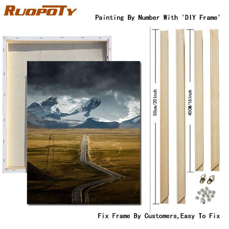 Ruopoty Oil Painting Digital Highway Art Unique Gift Hand-Painted Digital Landscape Painting Living Room Decoration