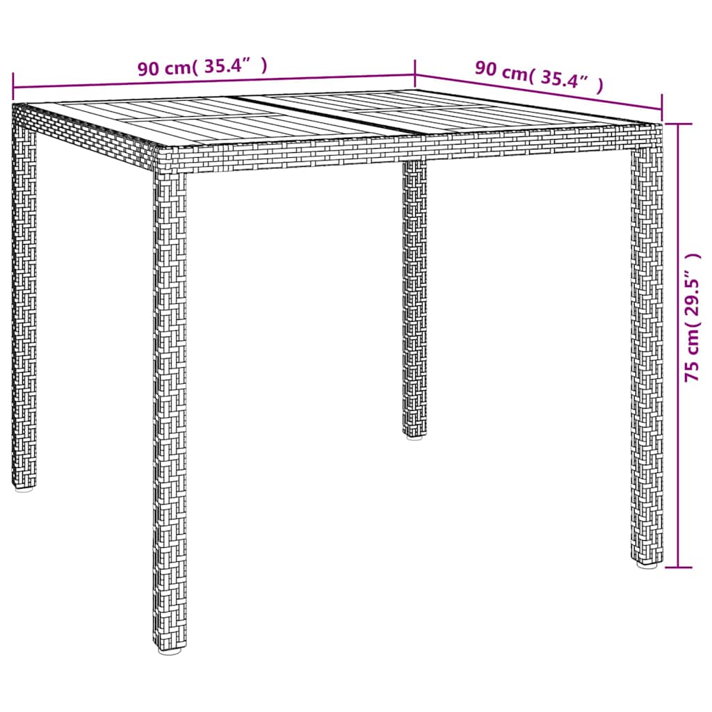 Garden Table Gray 90 x 90 x 75 cm Poly Rattan