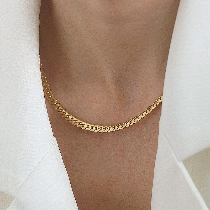 European and American Simple and Versatile Metal Thick Chain Choker Women Ins Simple Temperament Cold Style Hip-hop Snake Bone Necklace Gold