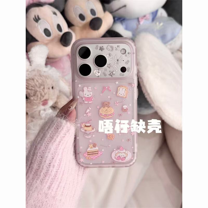 Through Powder Dessert Pudding Rabbit Skin Matte Shell Is Suitable for Apple 17promax/iPhone16/15 Mobile Phone Case.