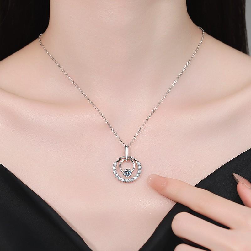 Moissanite Round Necklace Women Dainty Clavicle Chain Minimalist Ins Style Jewelry
