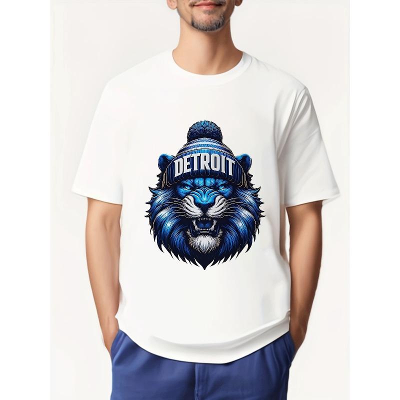 

European sizes Funny Lion T Shirt for Men 2025 Summer Short-Sleeved Printed T-Shirt 4XL білий