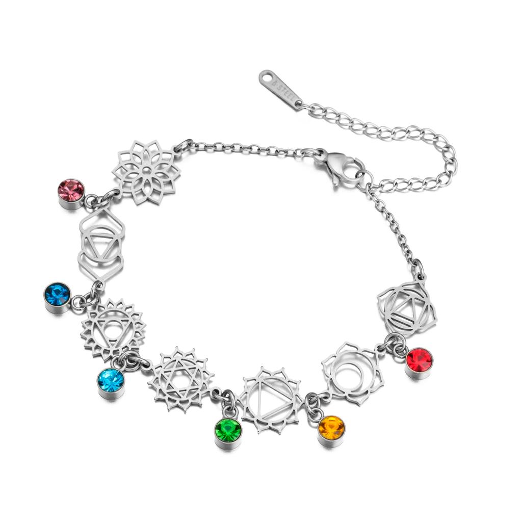 7 Chakra Colorful Zircon Anklet Women Stainless Steel Gold Leg Ankle Bracelet Amulet Meditation Yoga Jewelry Gift