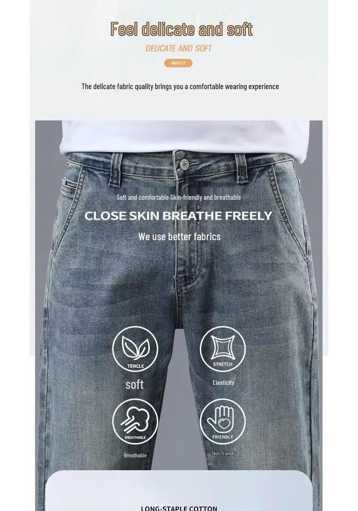 2026 Trendy Men's Lightweight Loose Fit Straight Jeans - Versatile, Elastic, Casual Long Pants
