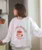 BONIEE [Fleece Lined] Strawberry Cake Collage Logo Graphic Oversized Sweatshirt White