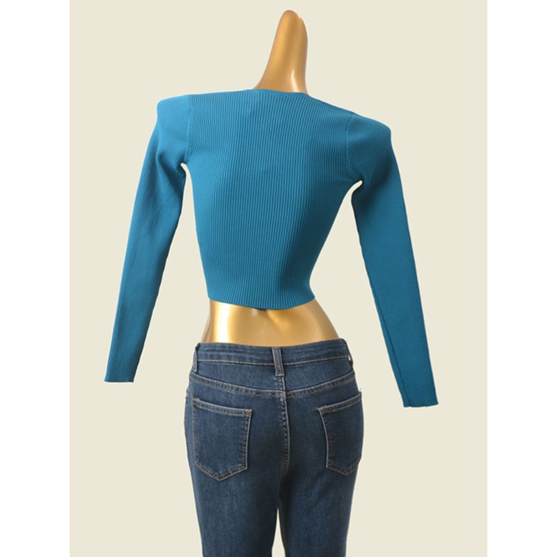 Sexy High Waist Knitwear Sexy Crop Top Pure Color Slimming Long Sleeves Fashion Export Bottoming Shirt
