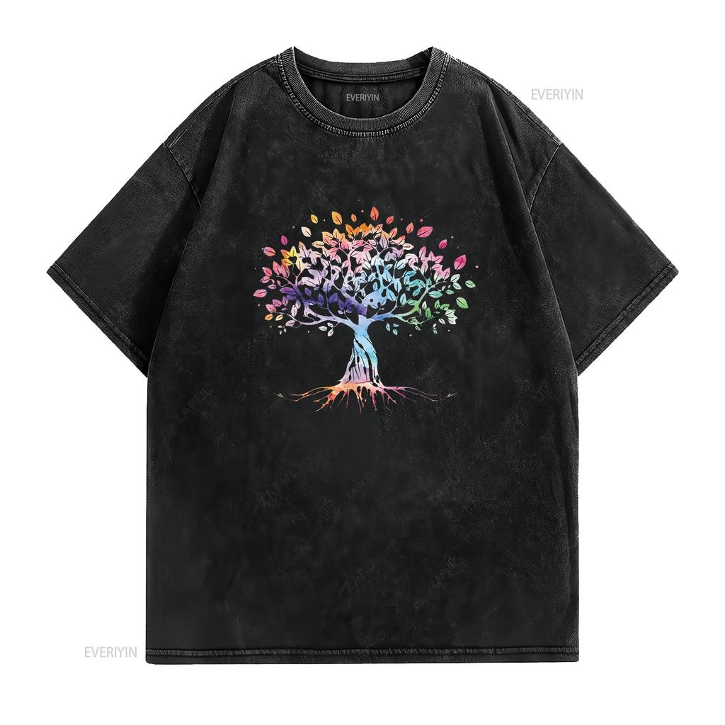 Mens Colorful Life Is Really Good Vintage Unique Tree Art T Shirt Black Medium vintage Washed Comfortable Slightly Casual