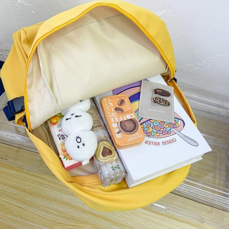 School bag female high-value solid-color letters junior high school students backpack casual simple large-capacity backpack