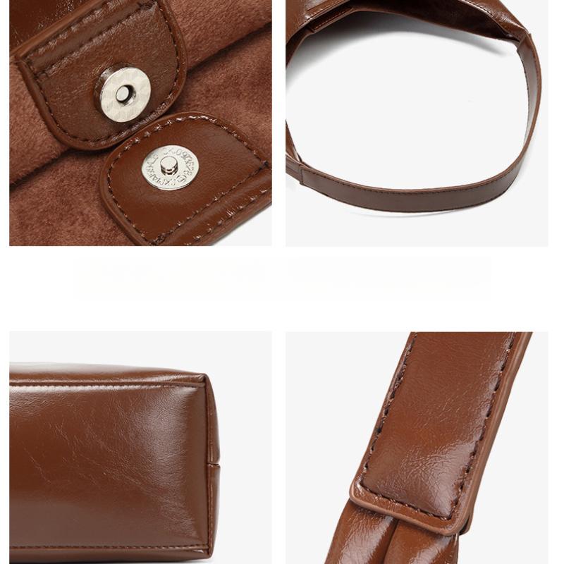 Lazy Style Retro Large-capacity Tote Bag Female Oil Wax Leather All-match Commuter One-shoulder Handbag