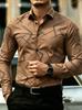 Modern Men's Long Sleeve Shirt with Geometric Line Print, Great for Daily & Formal Wear.