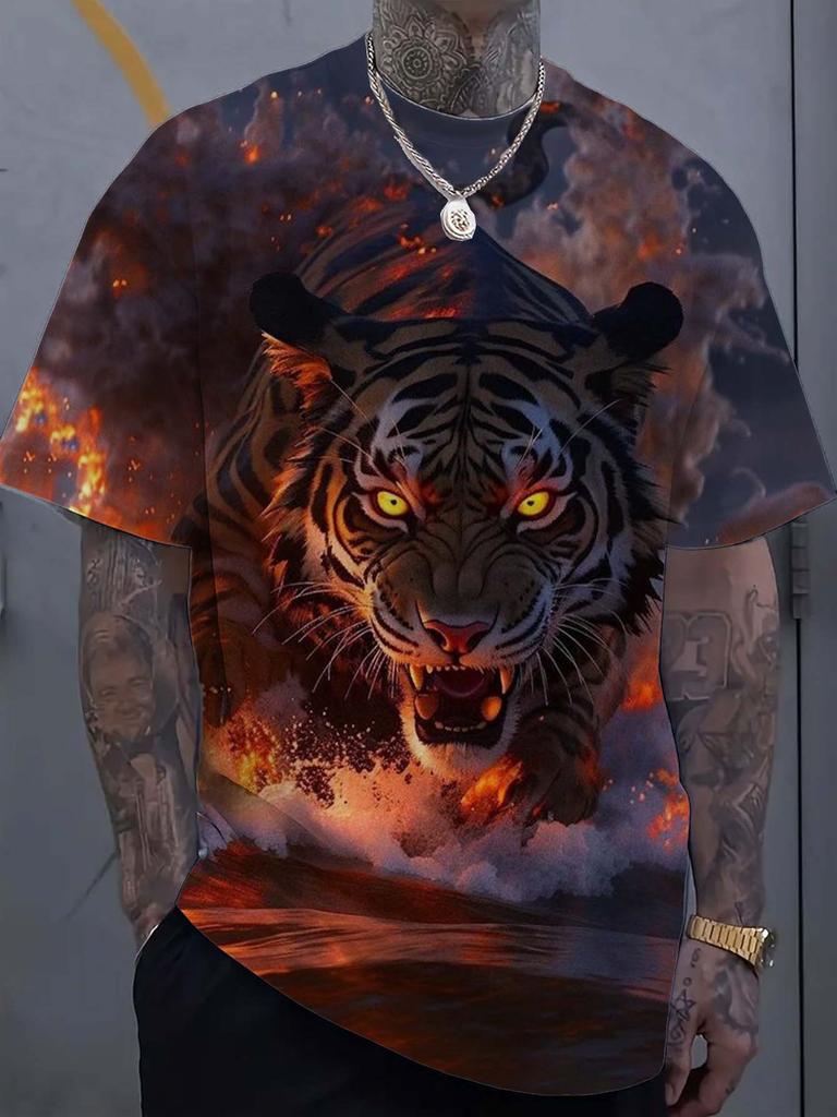 Men's T-Shirt Animal Tiger Pattern 3D Print Tops Tees New Summer Women Streetwear Fashion Oversized Unisex T Shirt Men Clothes