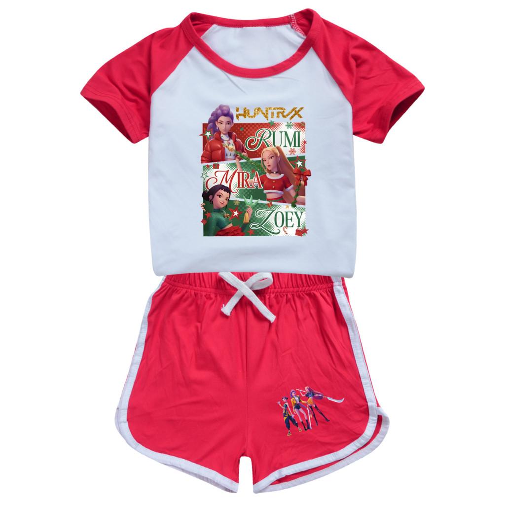 5181 Kids Girls Christmas POP Rumi Zoey Mira Print T-shirt Shorts Sport Tracksuit Clothes Set